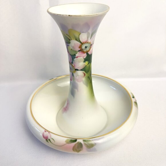Antique Nippon Porcelain Hat Pin Holder Hand-Painted Floral & Gold Early 1900s - Picture 7 of 11